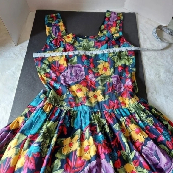 Vintage‎ 80s Floral Sundress Drop Waist - Picture 9 of 16